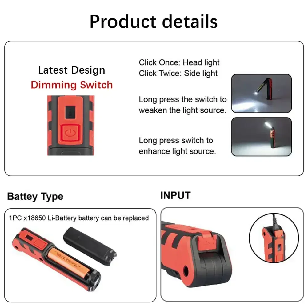 디머블 COB LED 작업등 USB 충전식 손전등 자석 - Outdoor Usb Power Bank 리뷰 및 가격